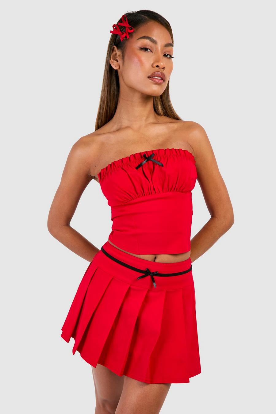 Cherry Pleated Bow Detail Micro Mini Skirt image number 1