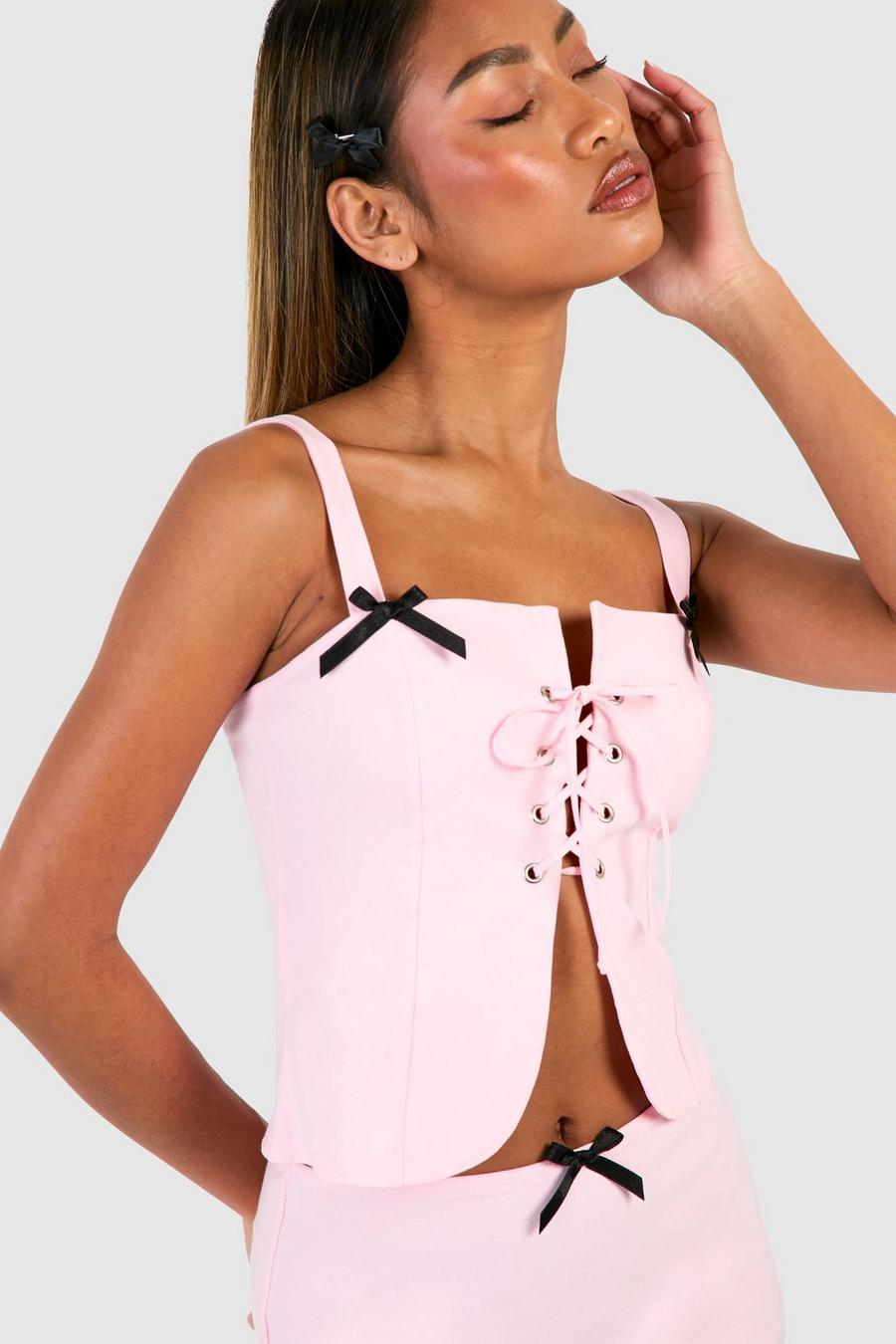 Ballerina pink Lace Up Bow Detail Top