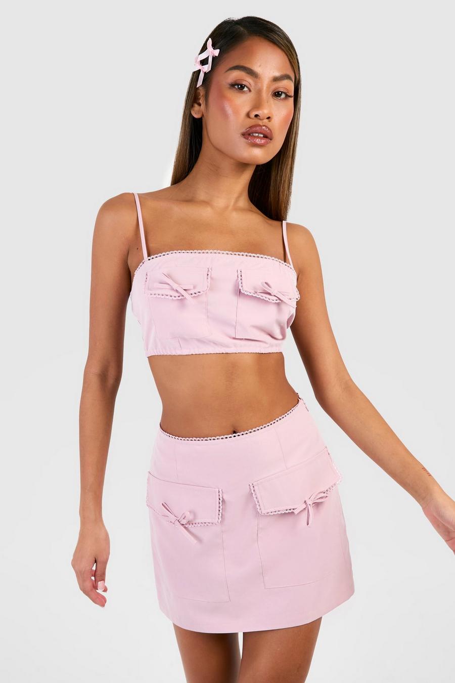 Rose pink Bow Pocket Detail Micro Mini Skirt