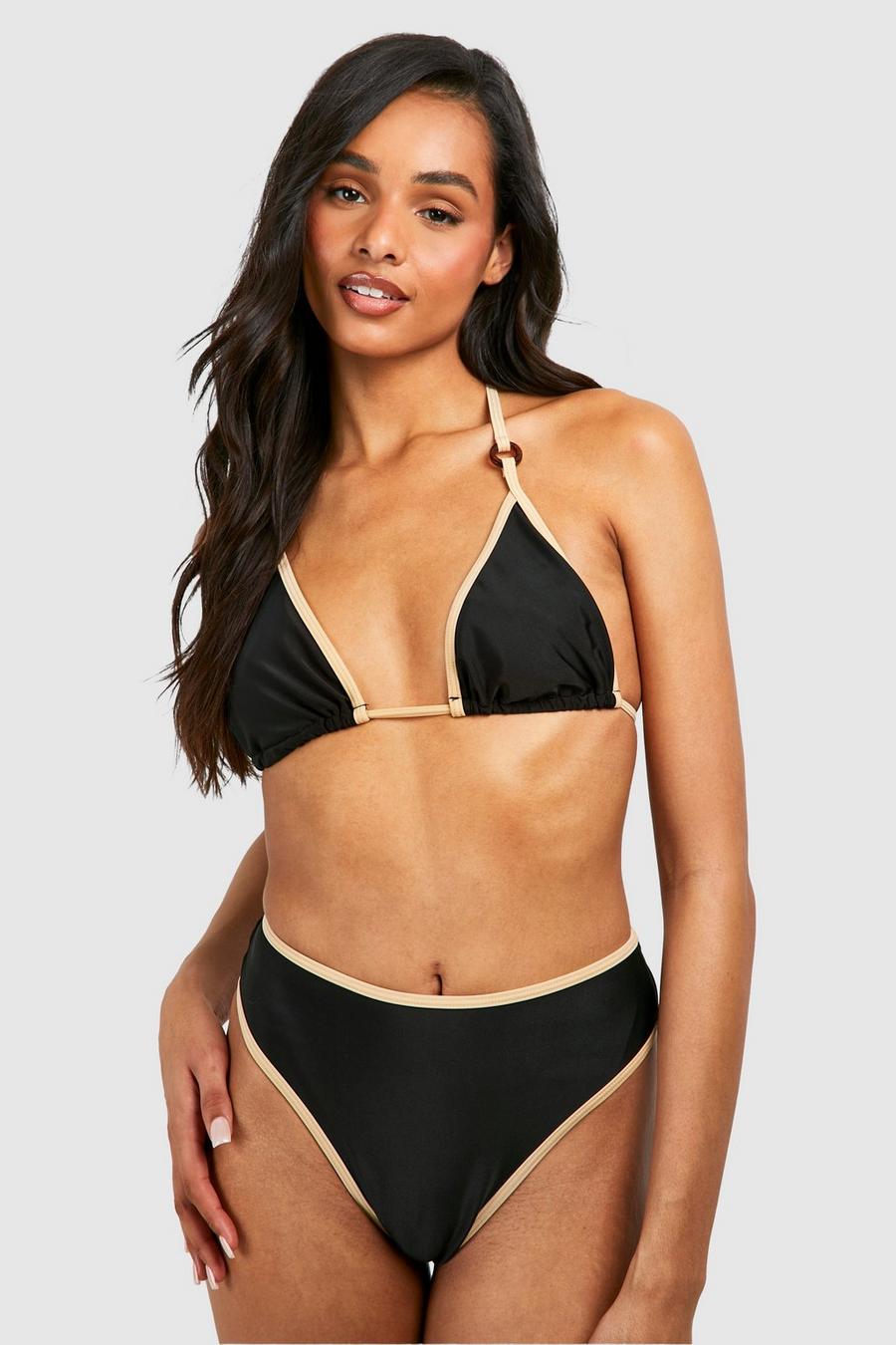 Black Tall Contrast Trim Detail Bikini Set