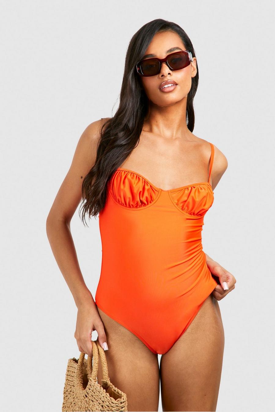 Orange Tall Ruched Cup Detail Swimsuit 