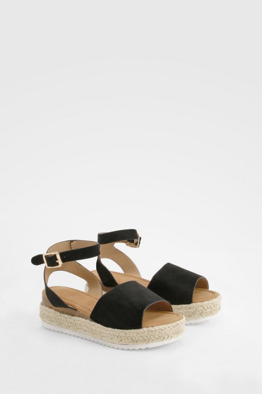 Black Peep Toe Espadrille Flatform Sandals image number 1