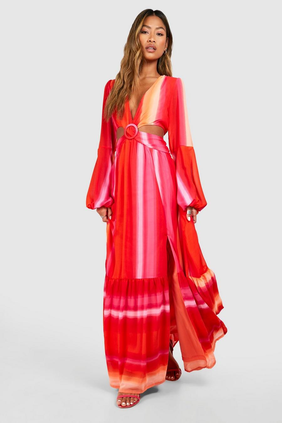 Pink Ombre Print Cut Out Maxi Dress