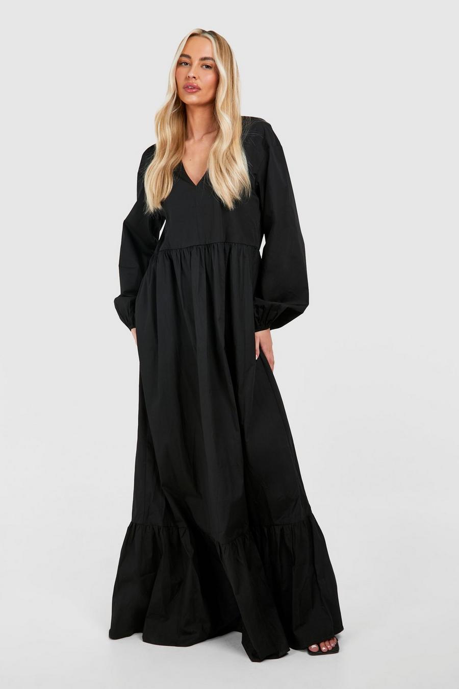 Black Tall Cotton Poplin Tiered Maxi Dress 