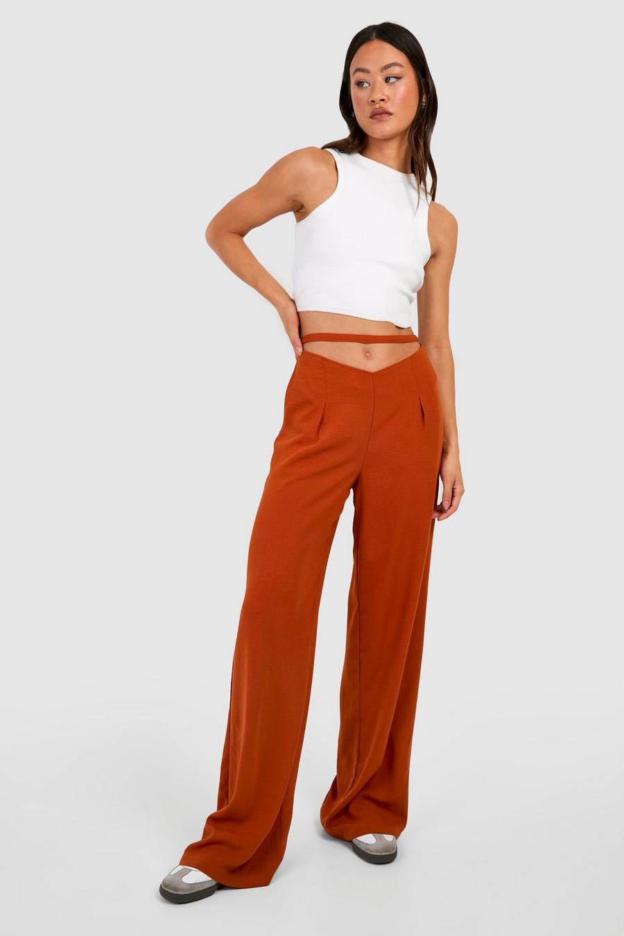 Rust Tall Hammered Woven Pleated Wide Leg Trousers image number 1