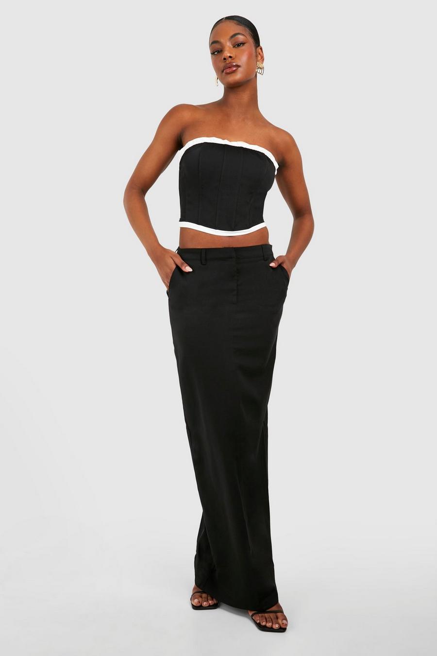 Black Tall Woven Tailored Back Split Maxi Skirt image number 1