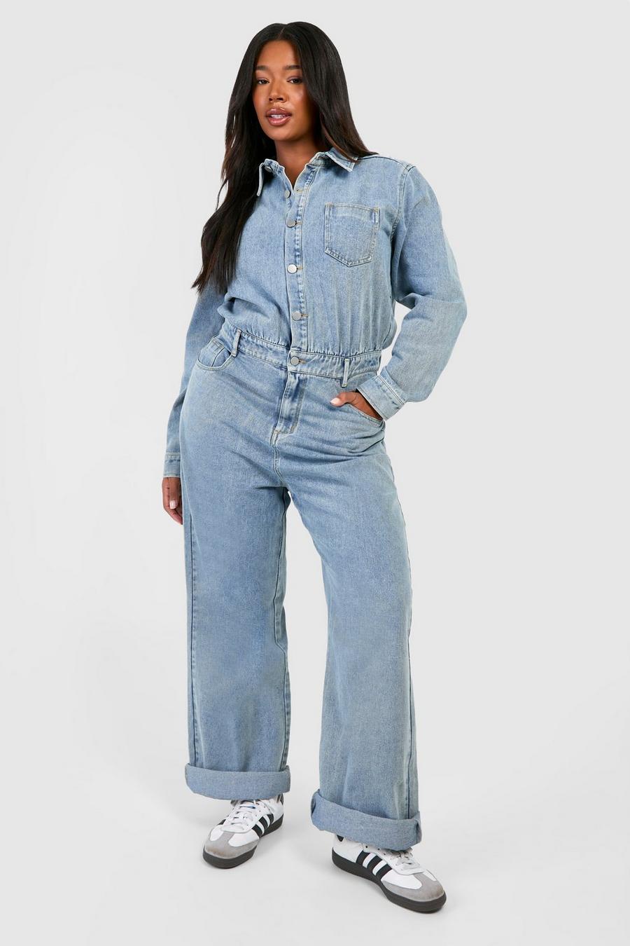 Grande taille - Combinaison droite en jean, Blue