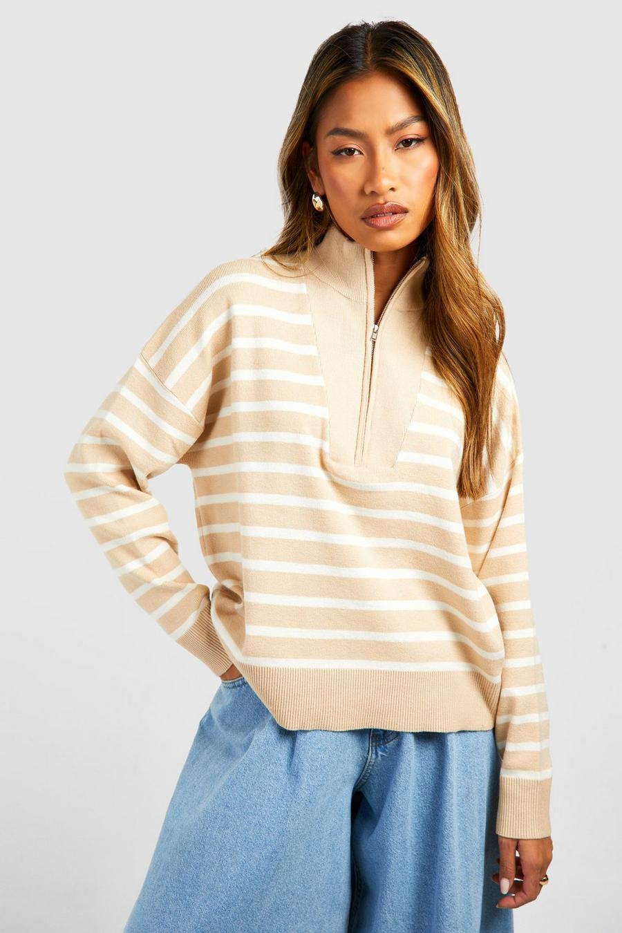 Stone Half Zip Stripe Jumper   