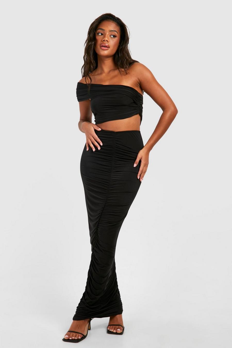 Black Ruched Maxi Skirt       