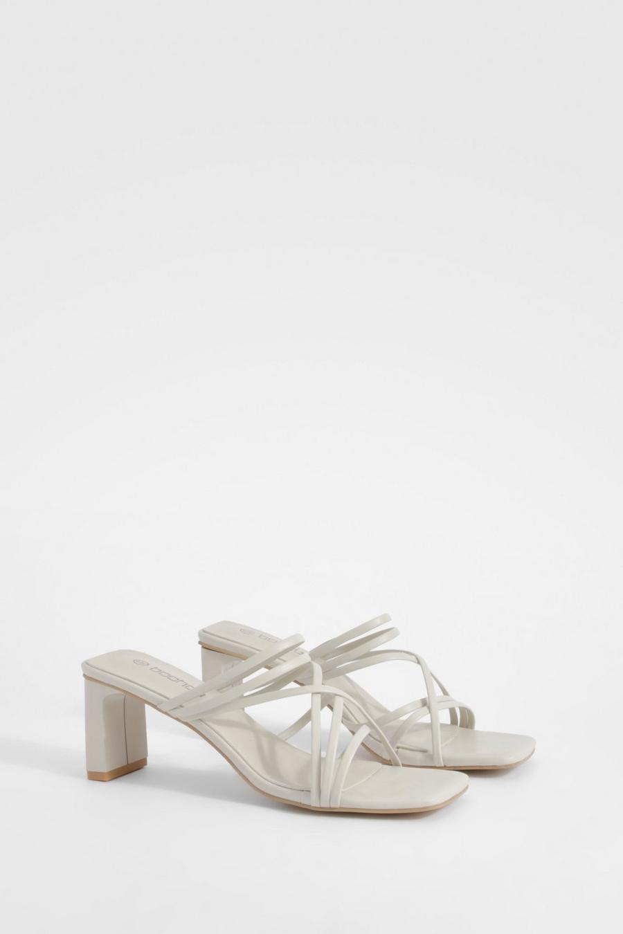 Ecru Strappy Low Block Heeled Mules  image number 1