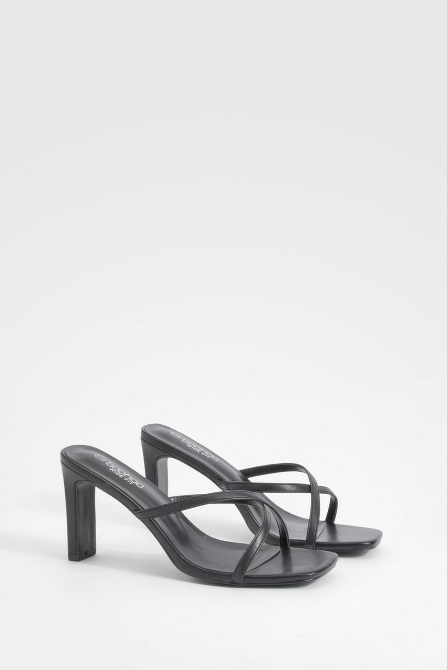 Black Wide Fit Crossover Strap Heeled Mules 