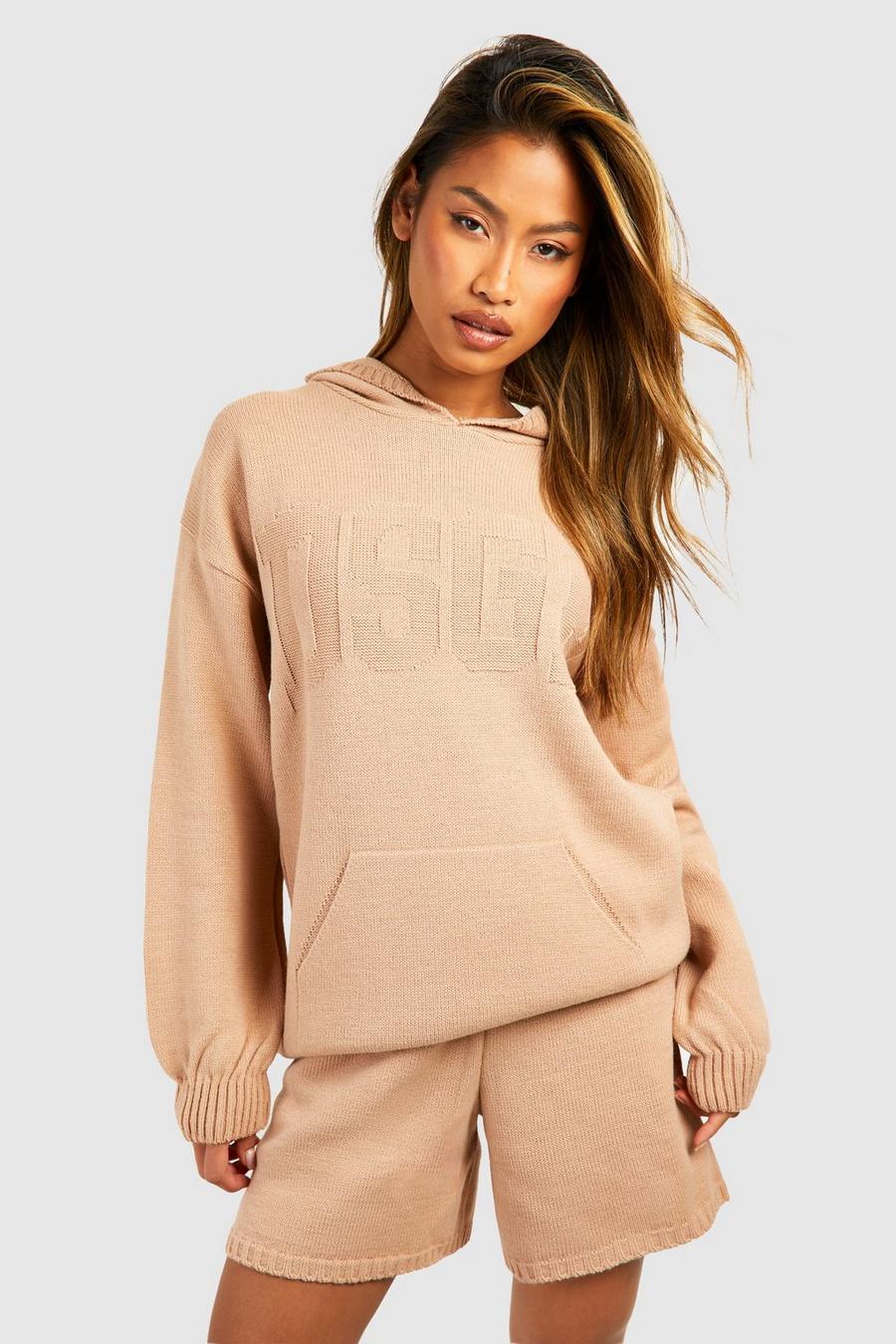 Nude Dsgn Embossed Hoody And Shorts Knitted Set 