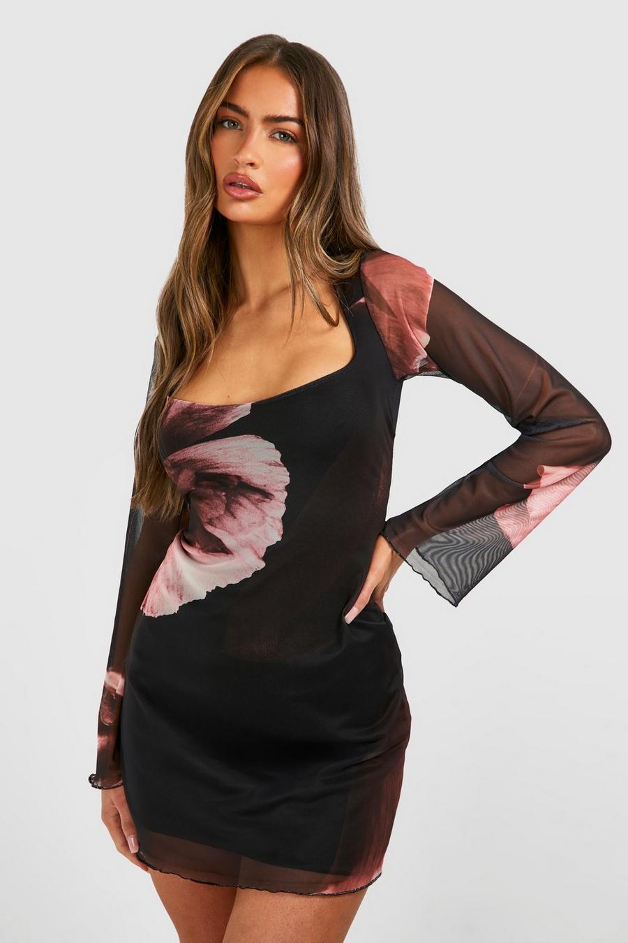 Chocolate Kort klänning i mesh med utsvängd ärm image number 1
