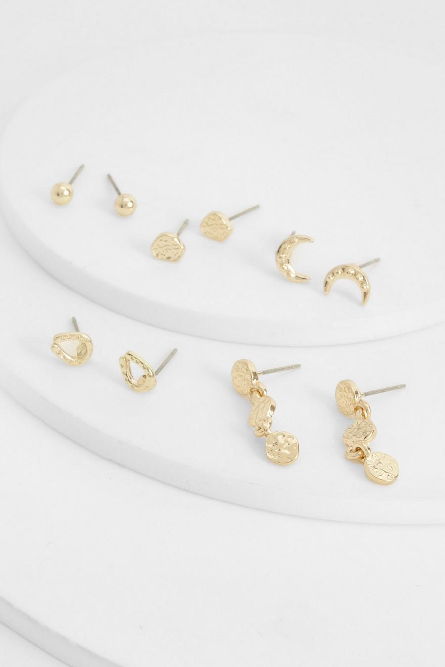 5 Pack Rustic Gold Stud Earrings 