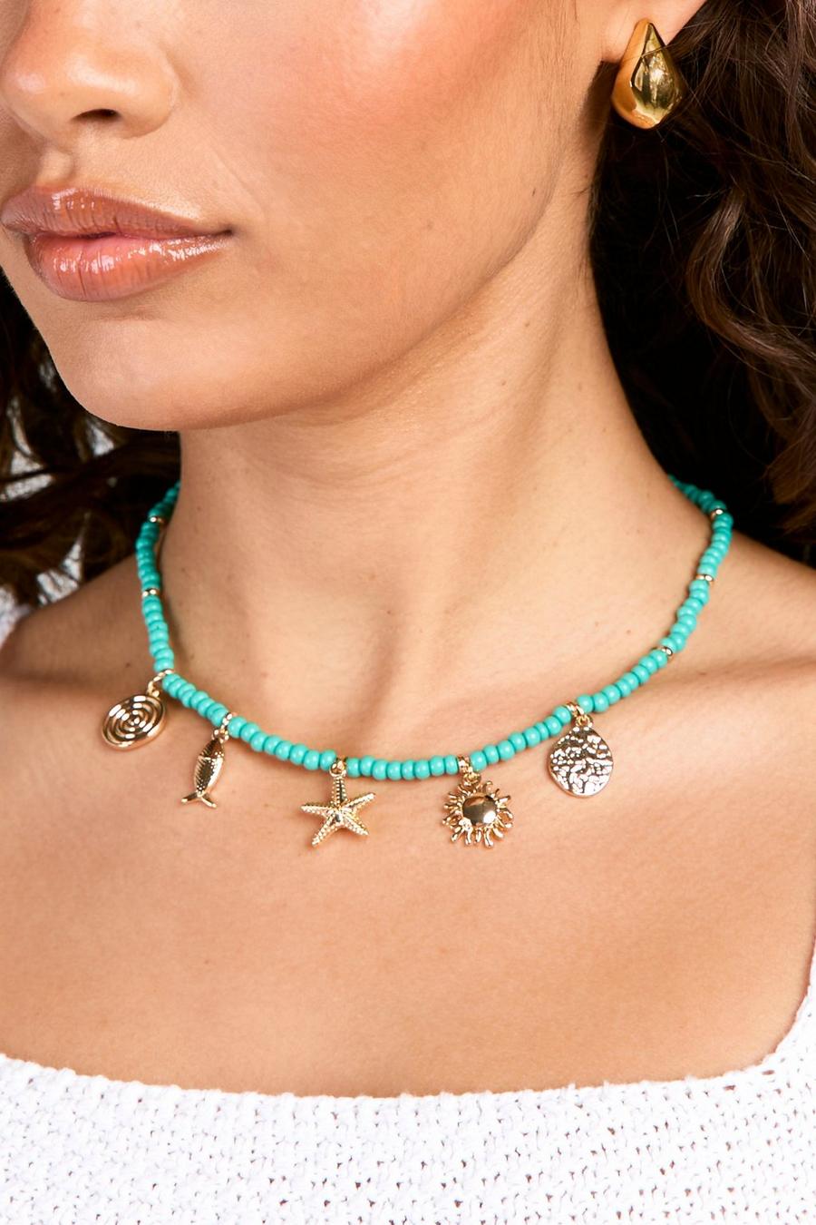 Turquoise Beaded Starfish Charm Necklace image number 1