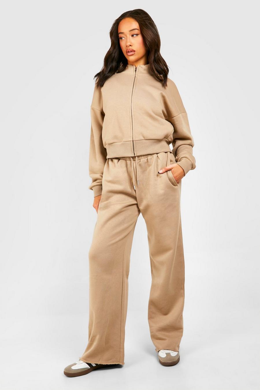 Taupe Funnel Neck Zip Through Bomber Tracksuit