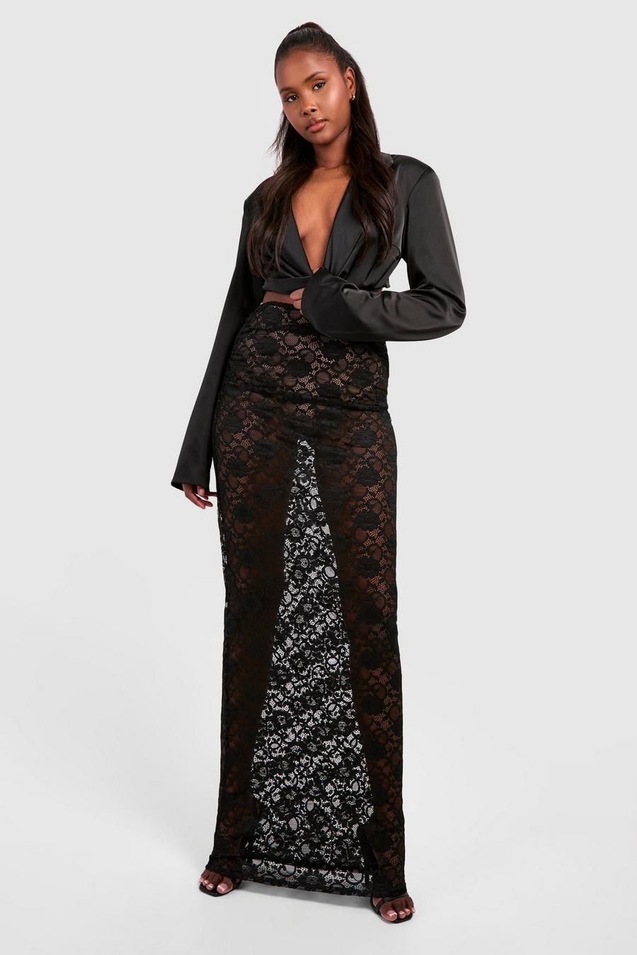 Black Lace Maxi Skirt image number 1