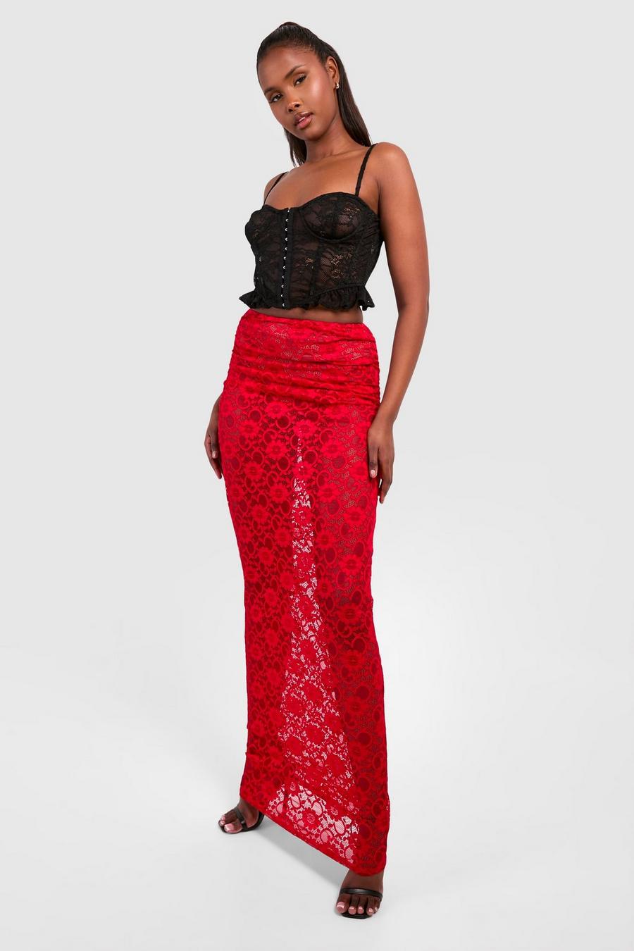 Red Lace Maxi Skirt  image number 1