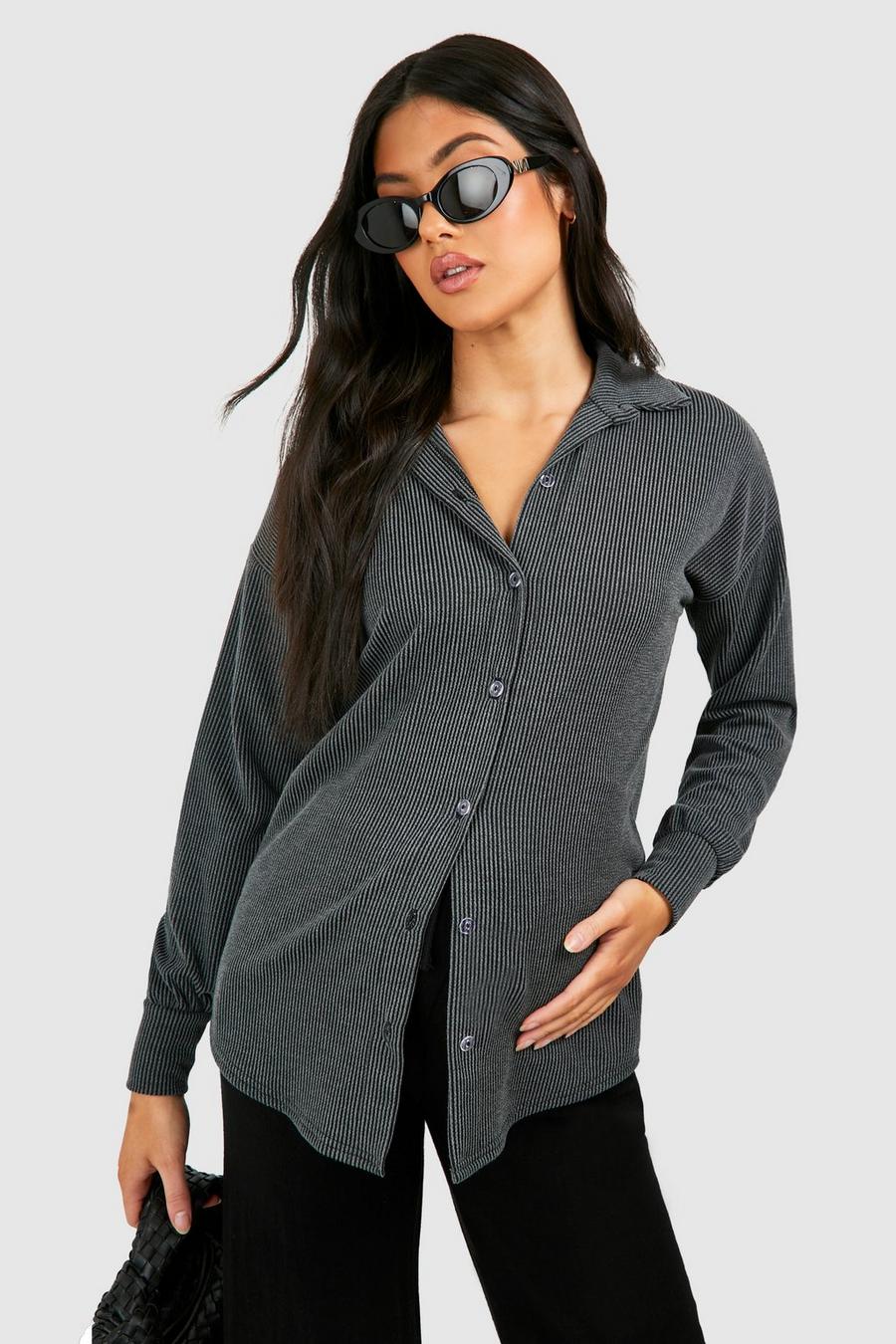 Charcoal Maternity Acid Wash Ribbed Oversized Shirt