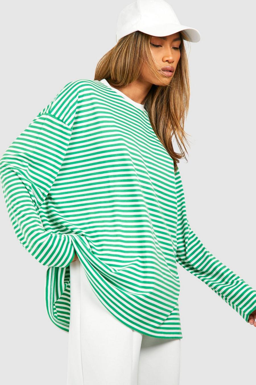 Green Long Sleeve Thin Stripe T-shirt