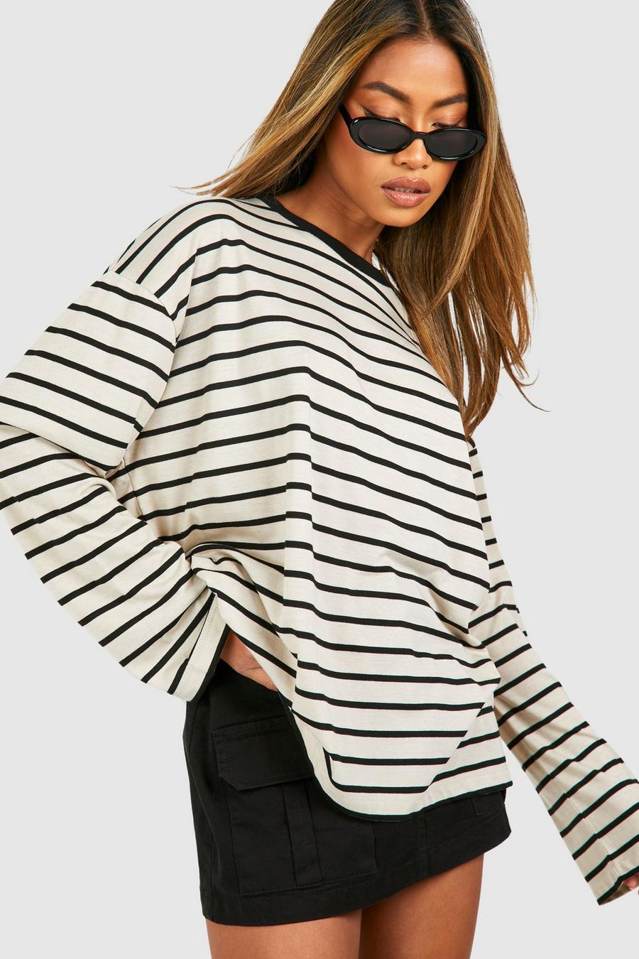 Stone Wide Sleeve Thin Stripe T-shirt image number 1