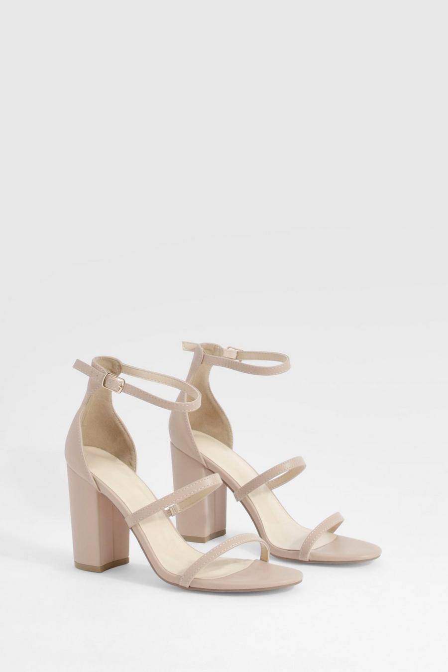 Tan Triple Strap Block Heel Sandals