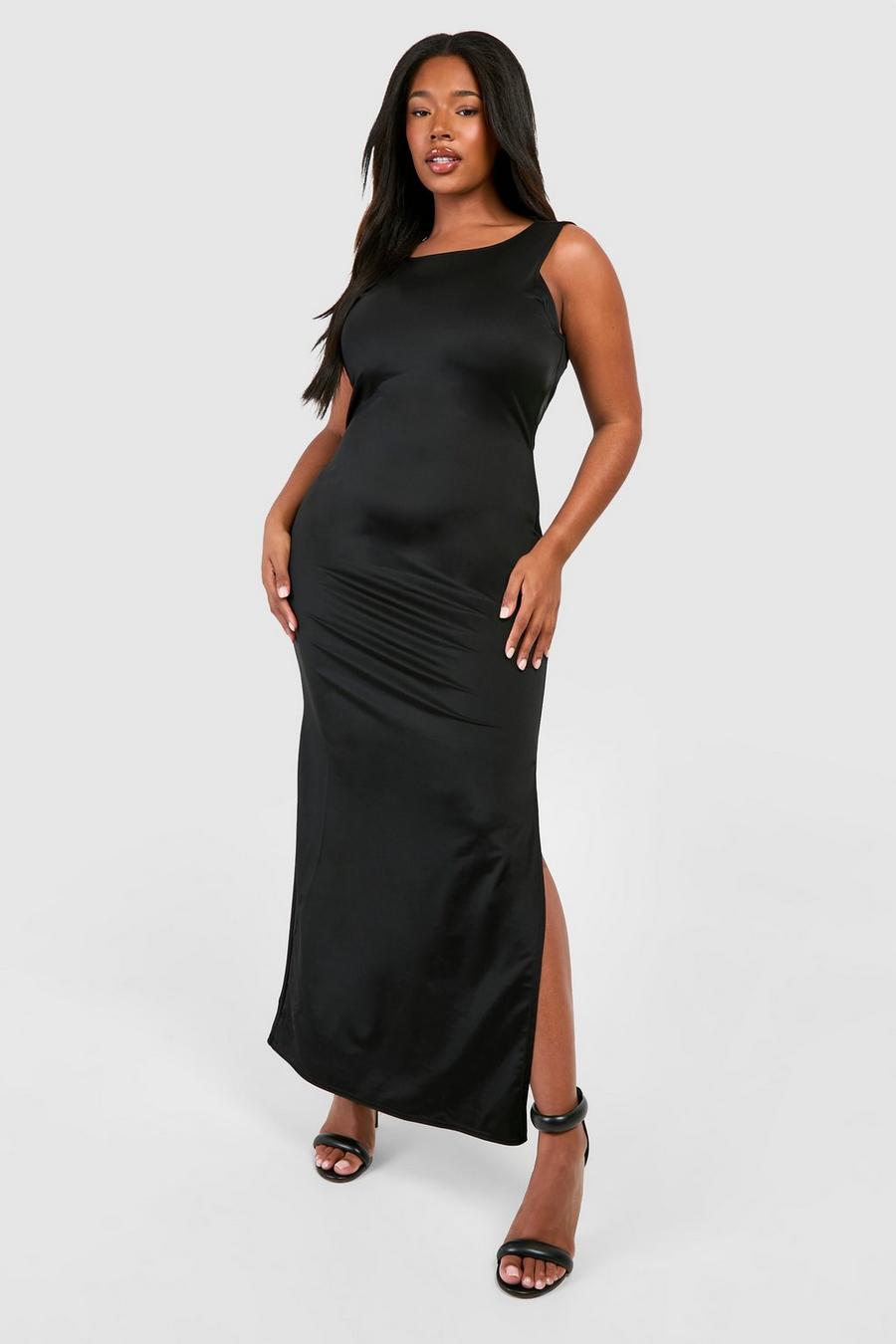 Black Plus Tie Cowl Back Slinky Maxi Dress