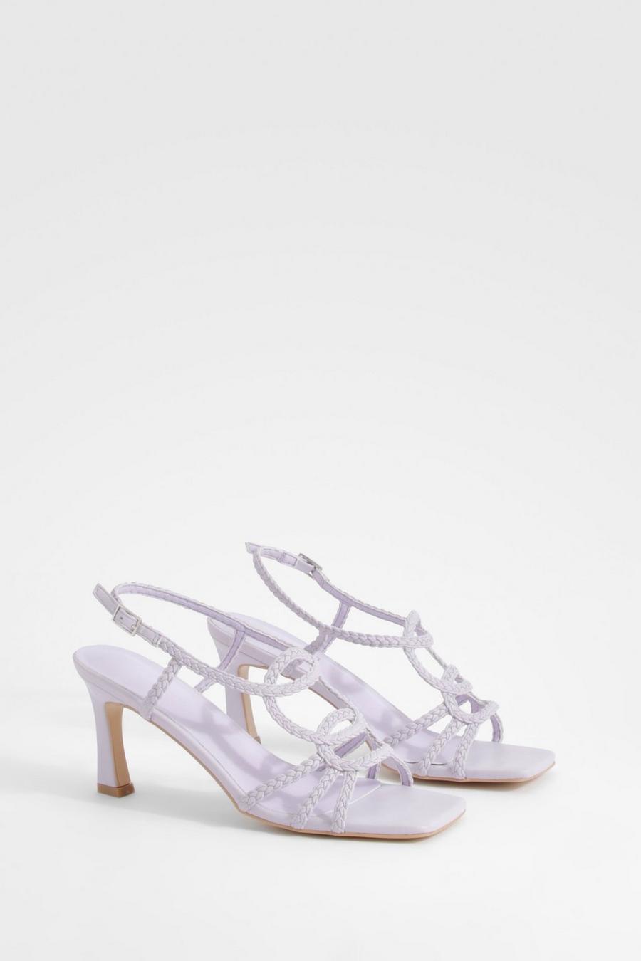 Lilac Woven Detail Mid Strappy Heels image number 1