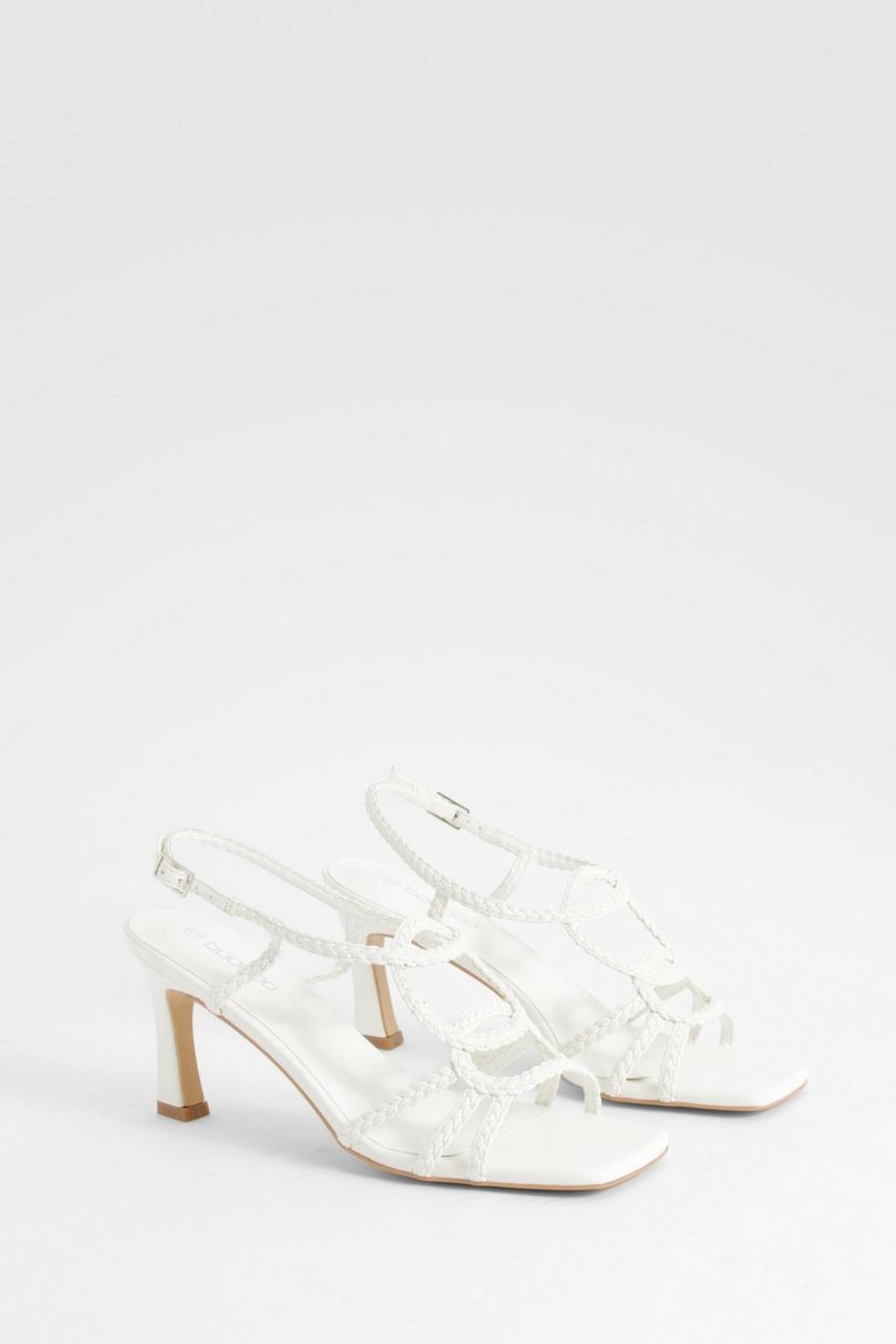 White Woven Detail Mid Strappy Heels  image number 1