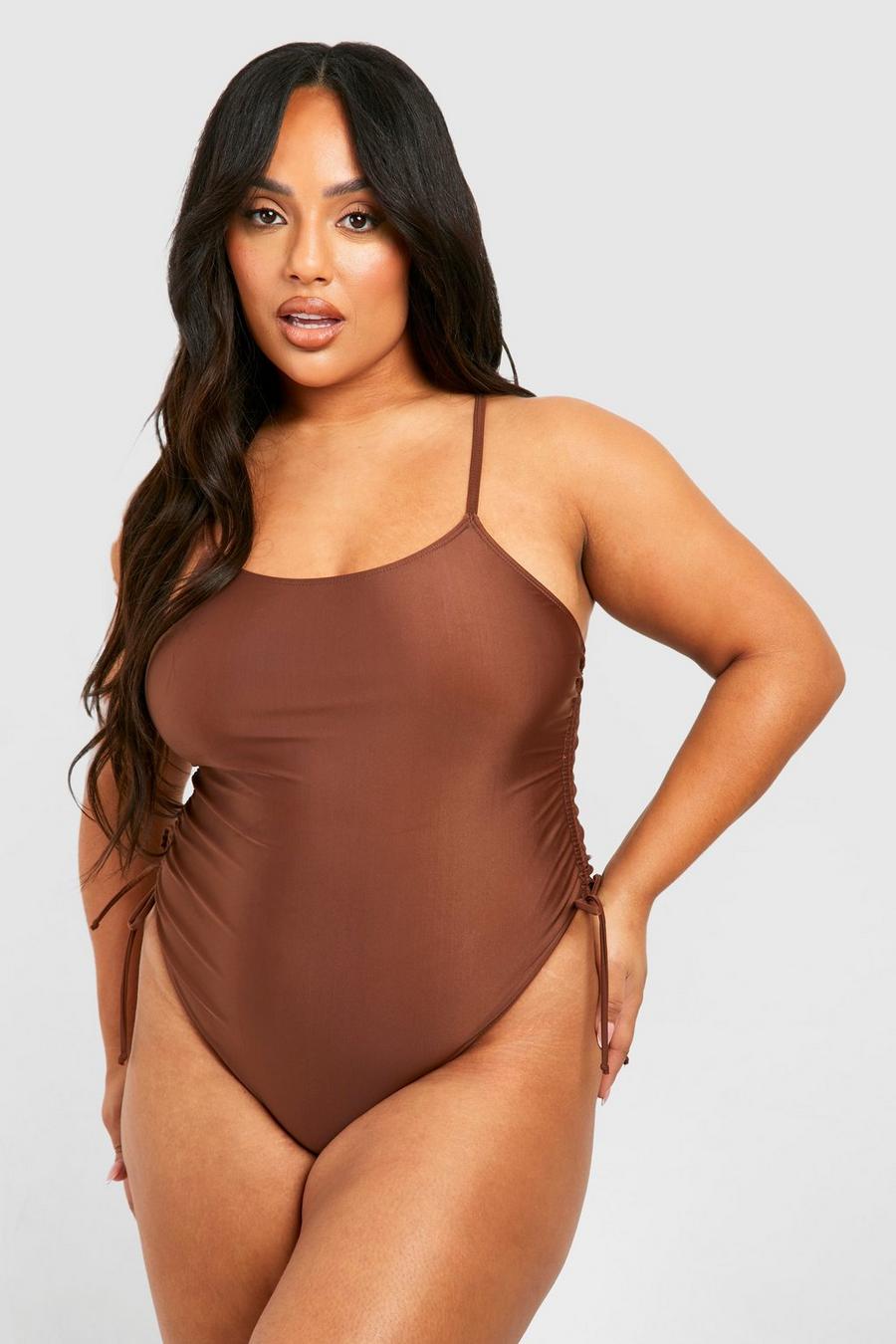 Chocolate Plus Ruched Side Scoop Swimsuit
