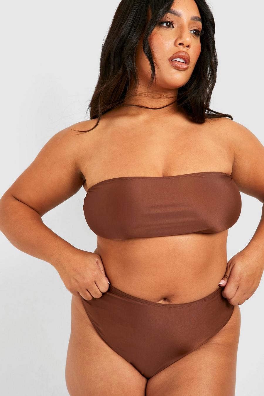Slip bikini Plus Size a vita alta, Chocolate