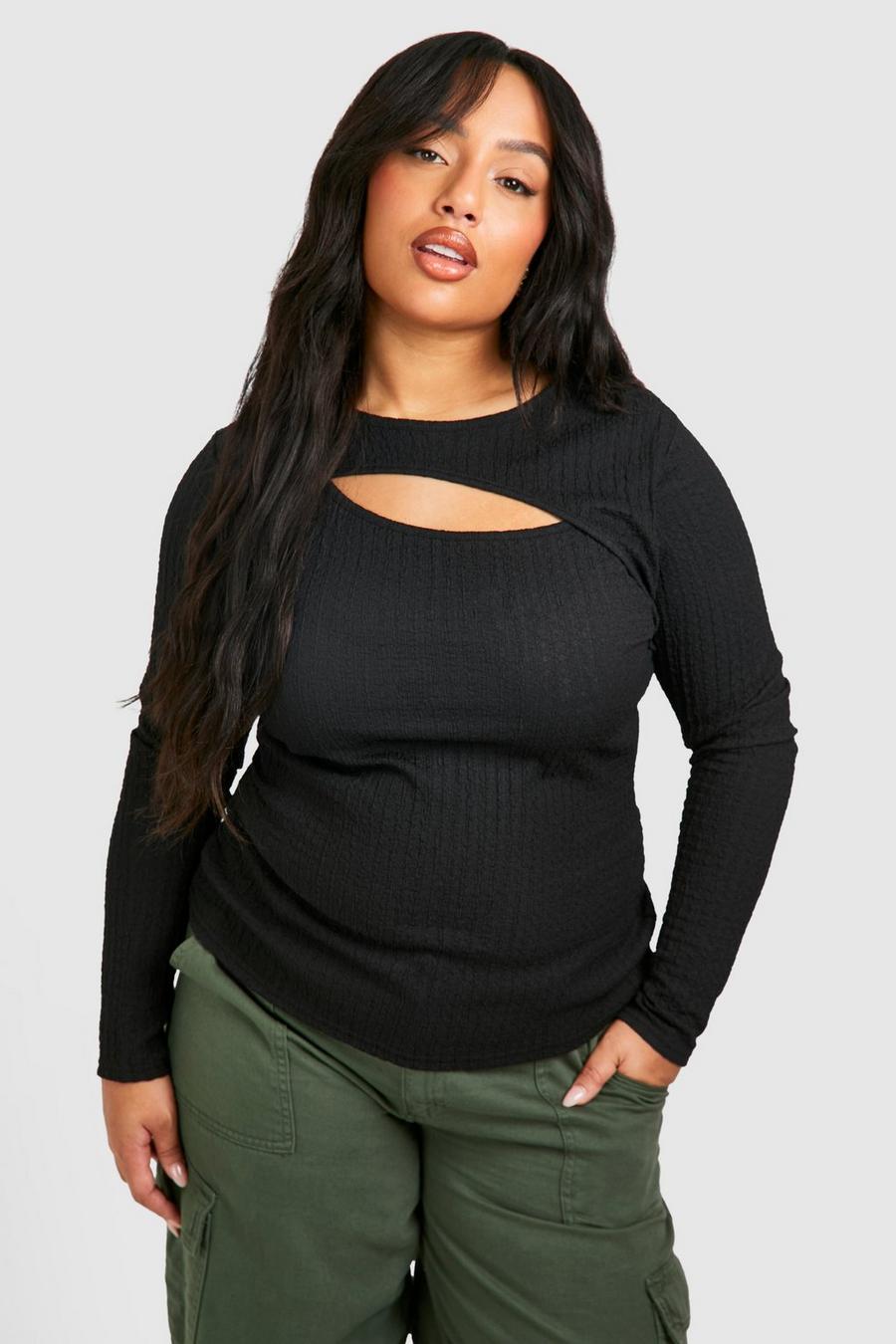 Black Plus Textured Keyhole Ruched Top image number 1