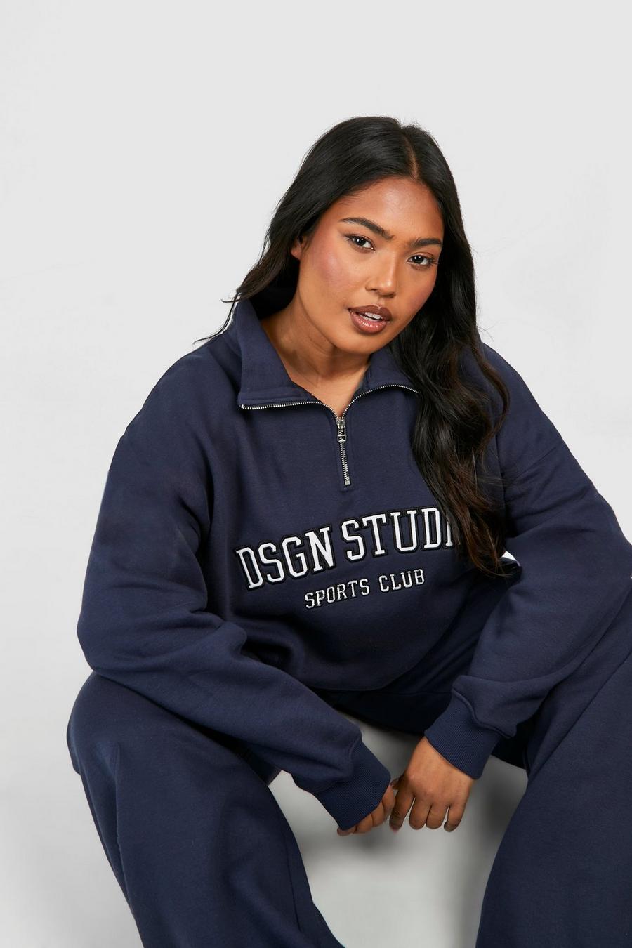 Navy Dsgn Studio Applique Oversized Half Zip Sweatshirt