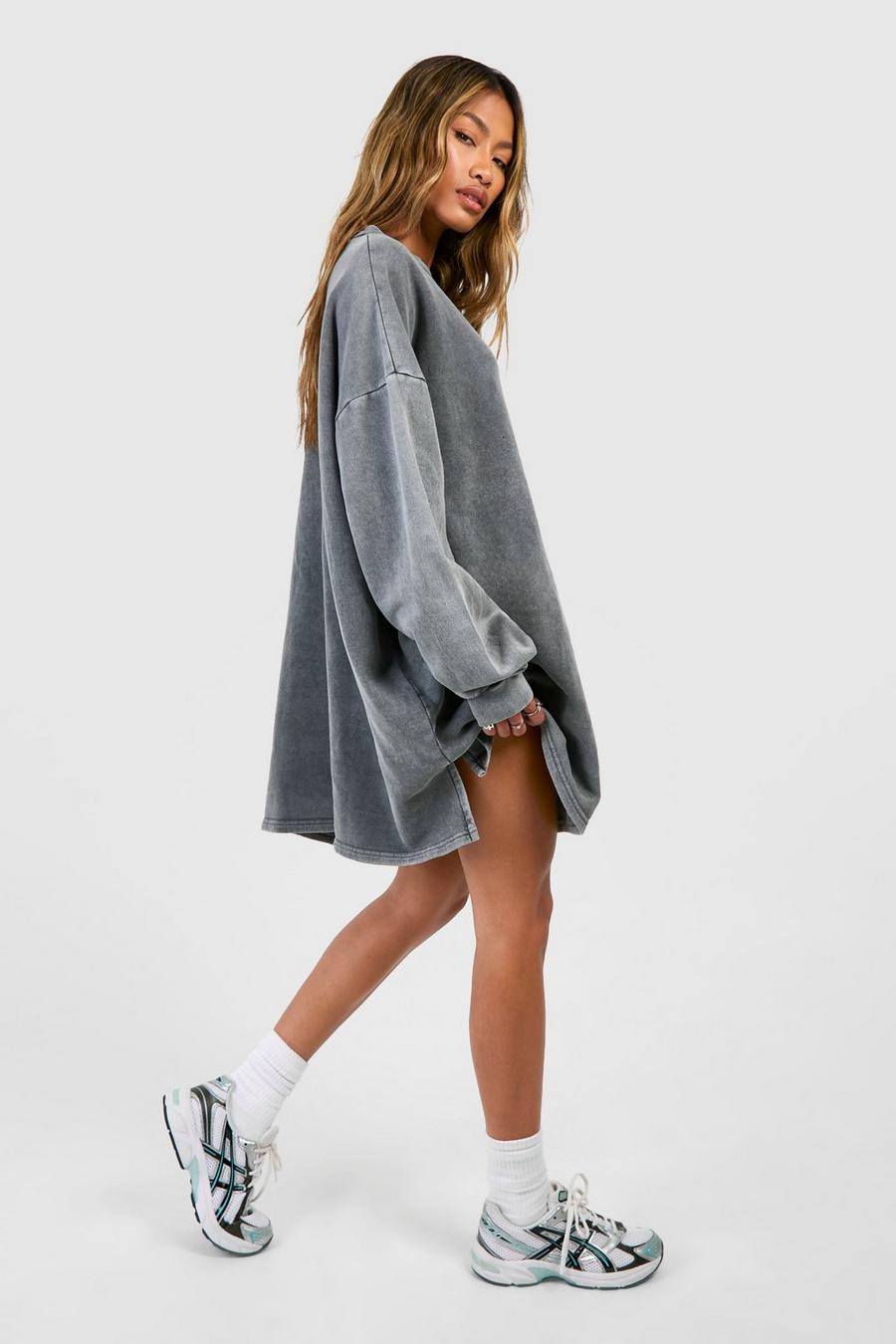 Charcoal Oversize sweatshirtklänning med stentvättad effekt