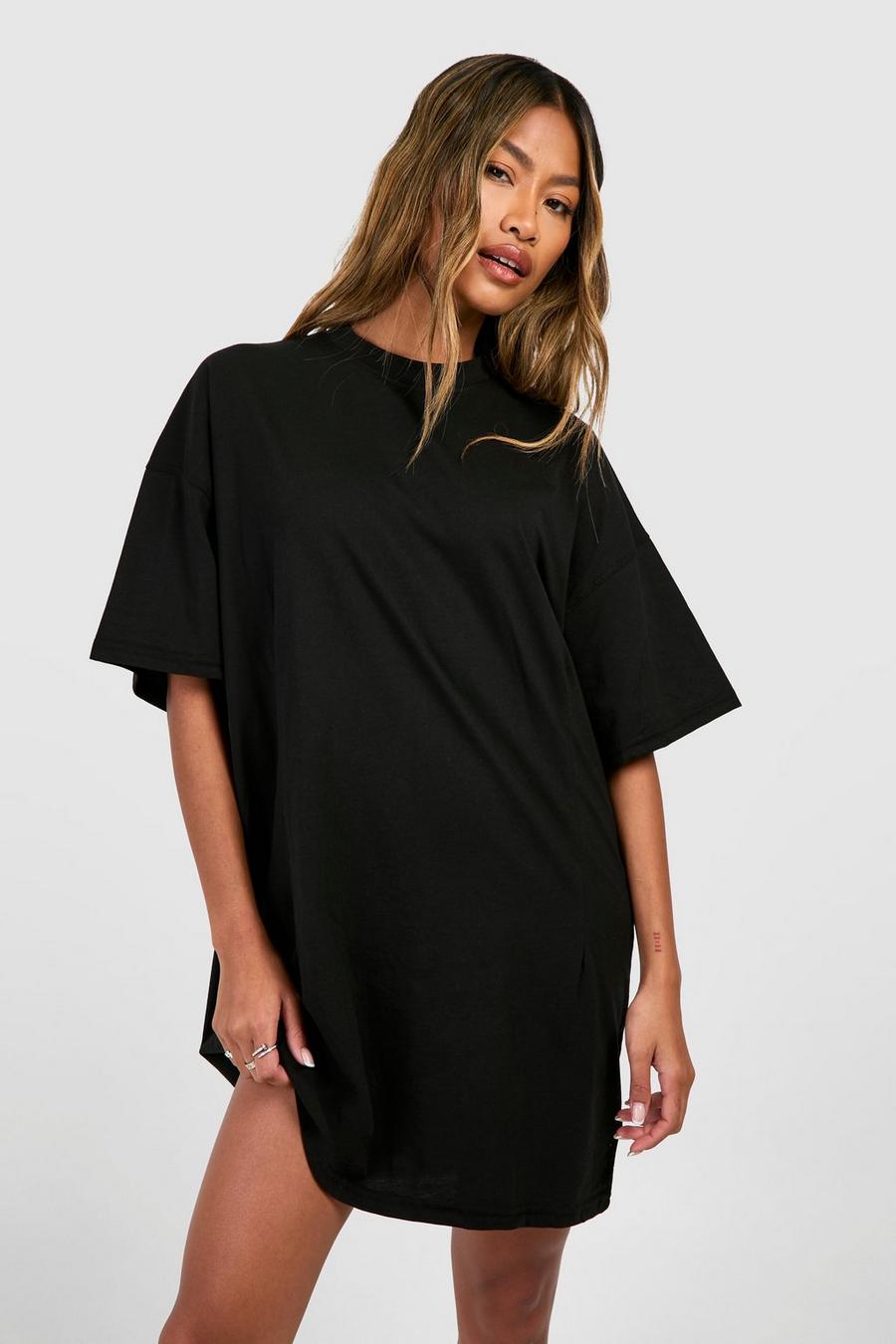 Black A-line Structured T-shirt Dress image number 1