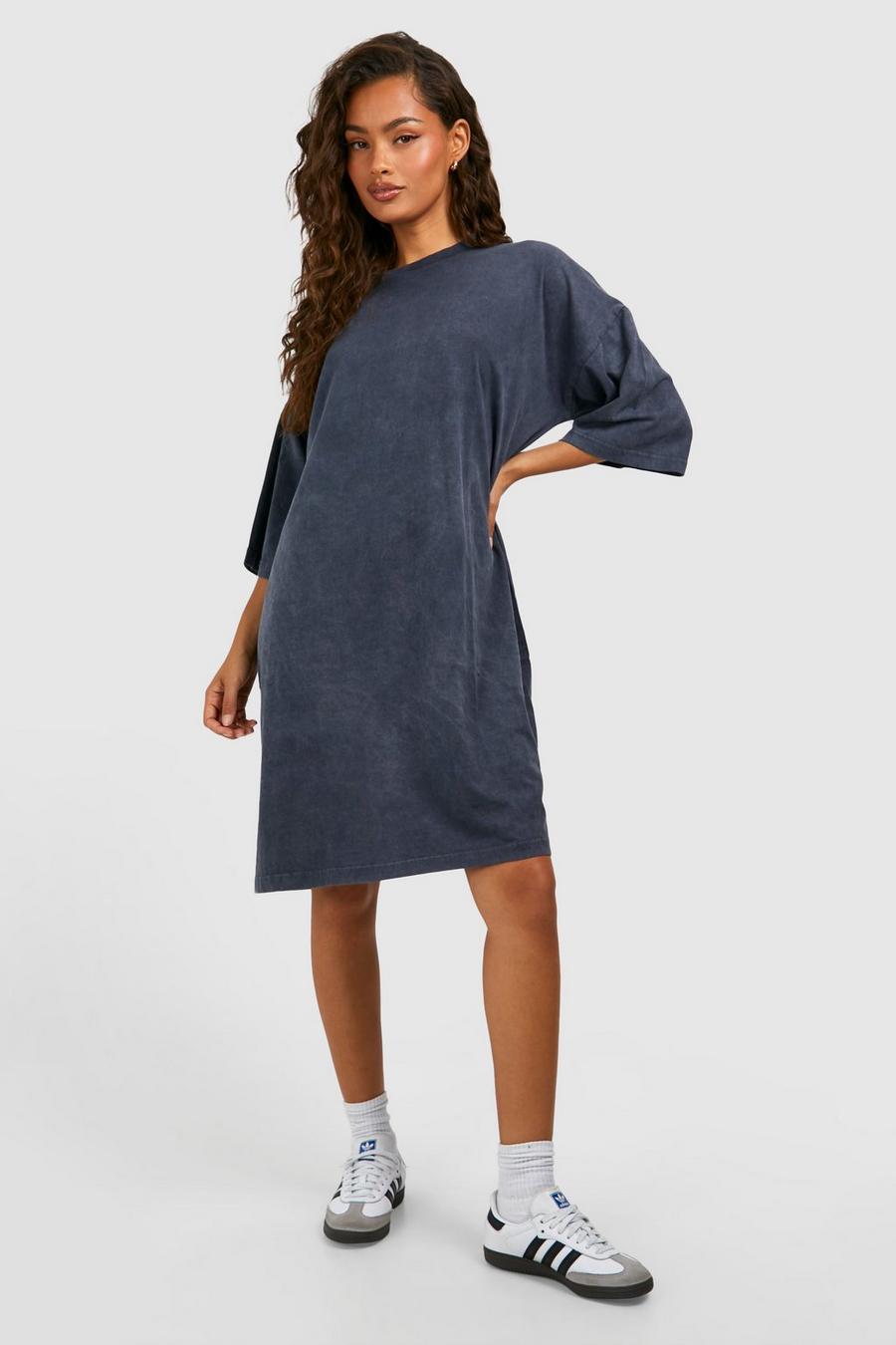 Robe t-shirt oversize délavée, Charcoal image number 1