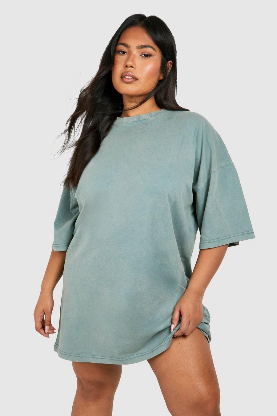 Vestito T-shirt Plus Size oversize in lavaggio acido, Denim-blue image number 1