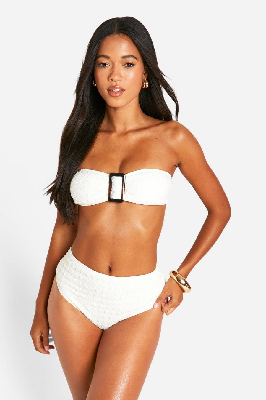 White Bandeau Bikini Set Met Zoom Detail En Textuur image number 1