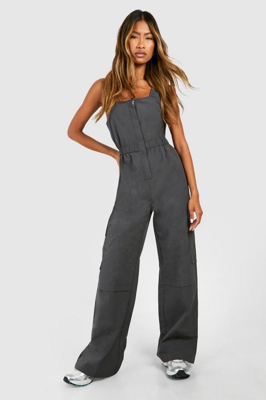 Charcoal Cargo Woven Utility Scoop Jumpsuit image number 1