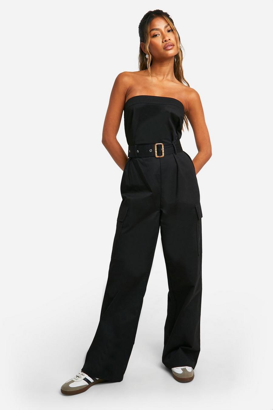 Black Jumpsuit i utilitystil med bälte image number 1