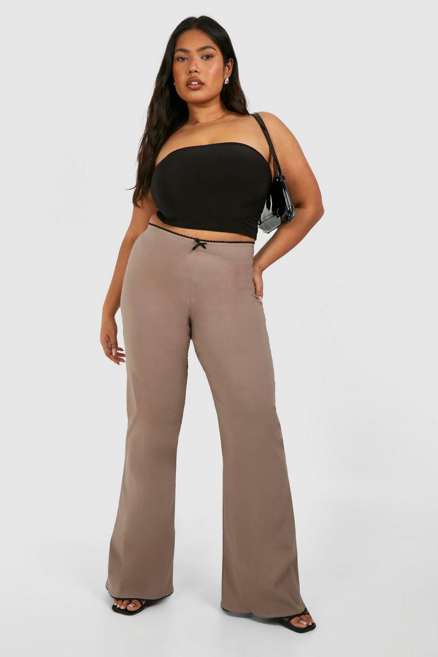 Taupe Plus Bow Detail Flared Pants