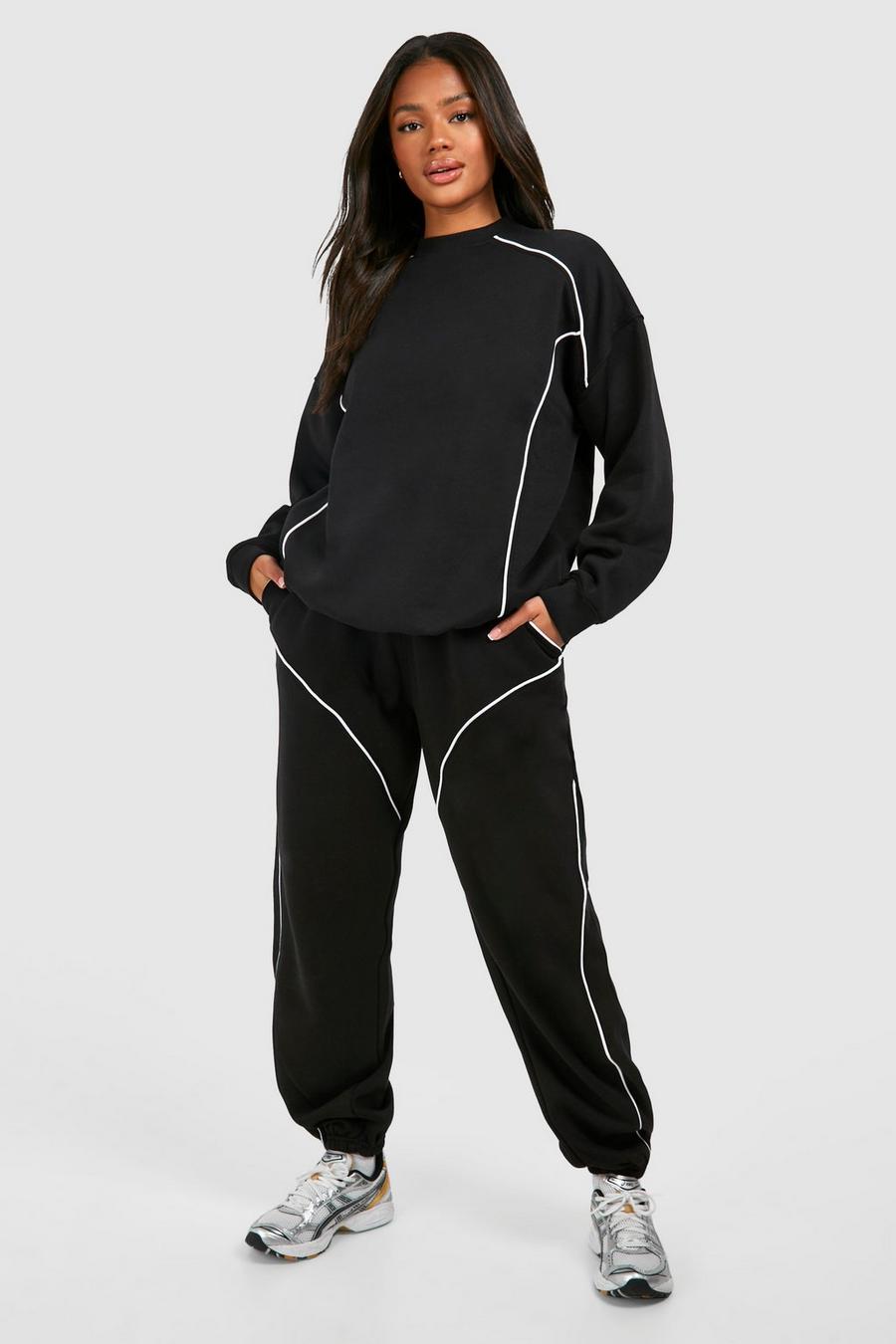 Oversize Sweatshirt-Trainingsanzug mit Paspel-Detail, Black