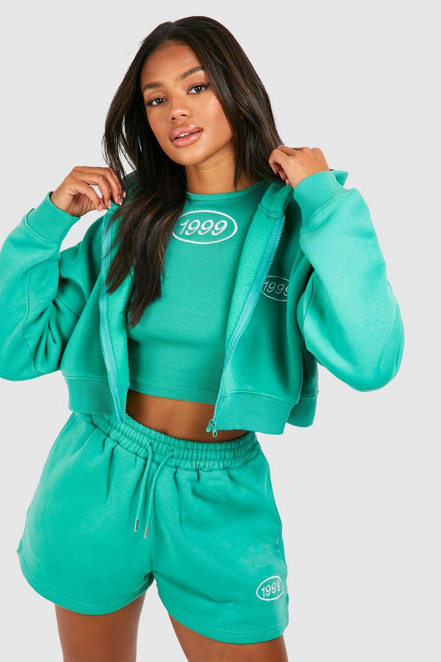Green 3 Piece Hooded Short Tracksuit