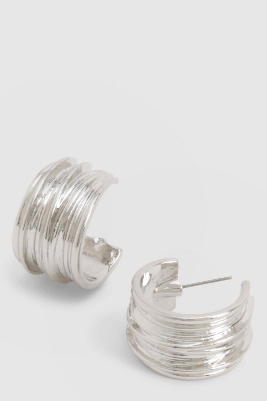 Silver Textured Hoop Earrings image number 1