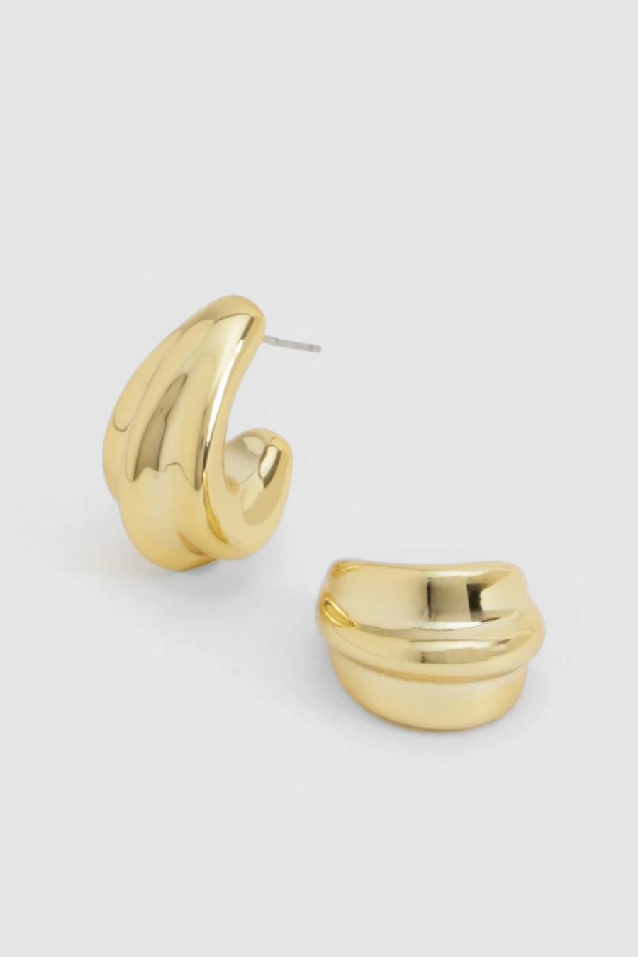 Gold Ridged Hoop Earrings  image number 1