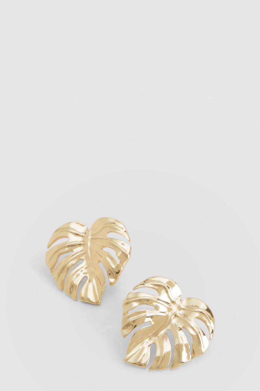 Gold Oversized Leaf Detail Stud Earring  image number 1