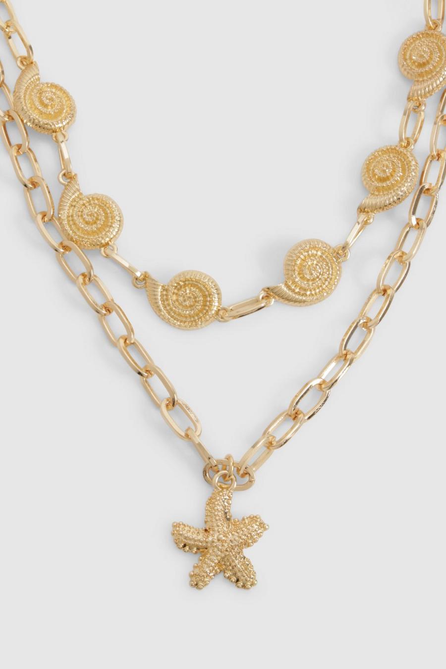 Collar grueso con colgante de concha y estrella de mar, Gold image number 1