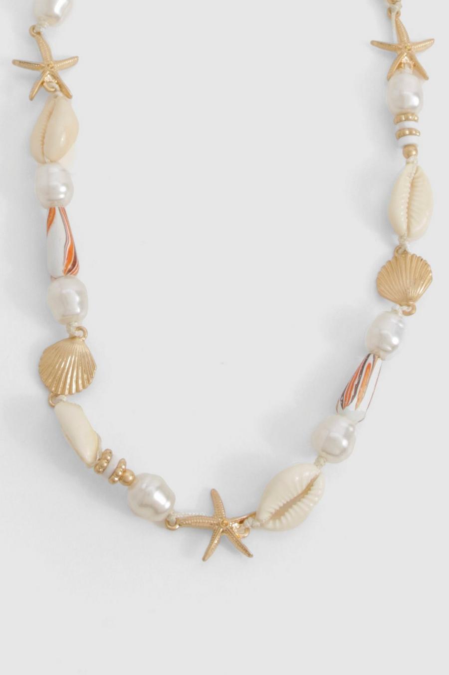 Shell & Starfish Beaded Pearl Necklace 