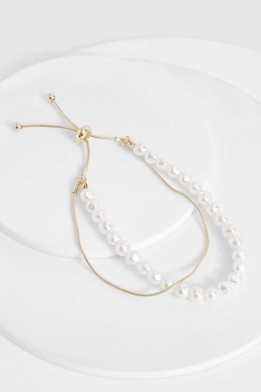 Pulsera de dos capas con perlas y alamar, Pearl