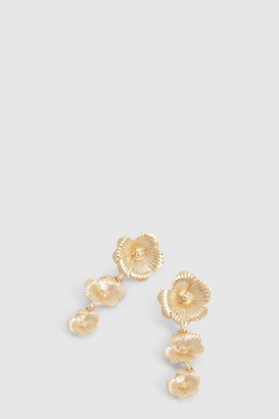 Boucles d'oreilles pendantes fleuries, Gold